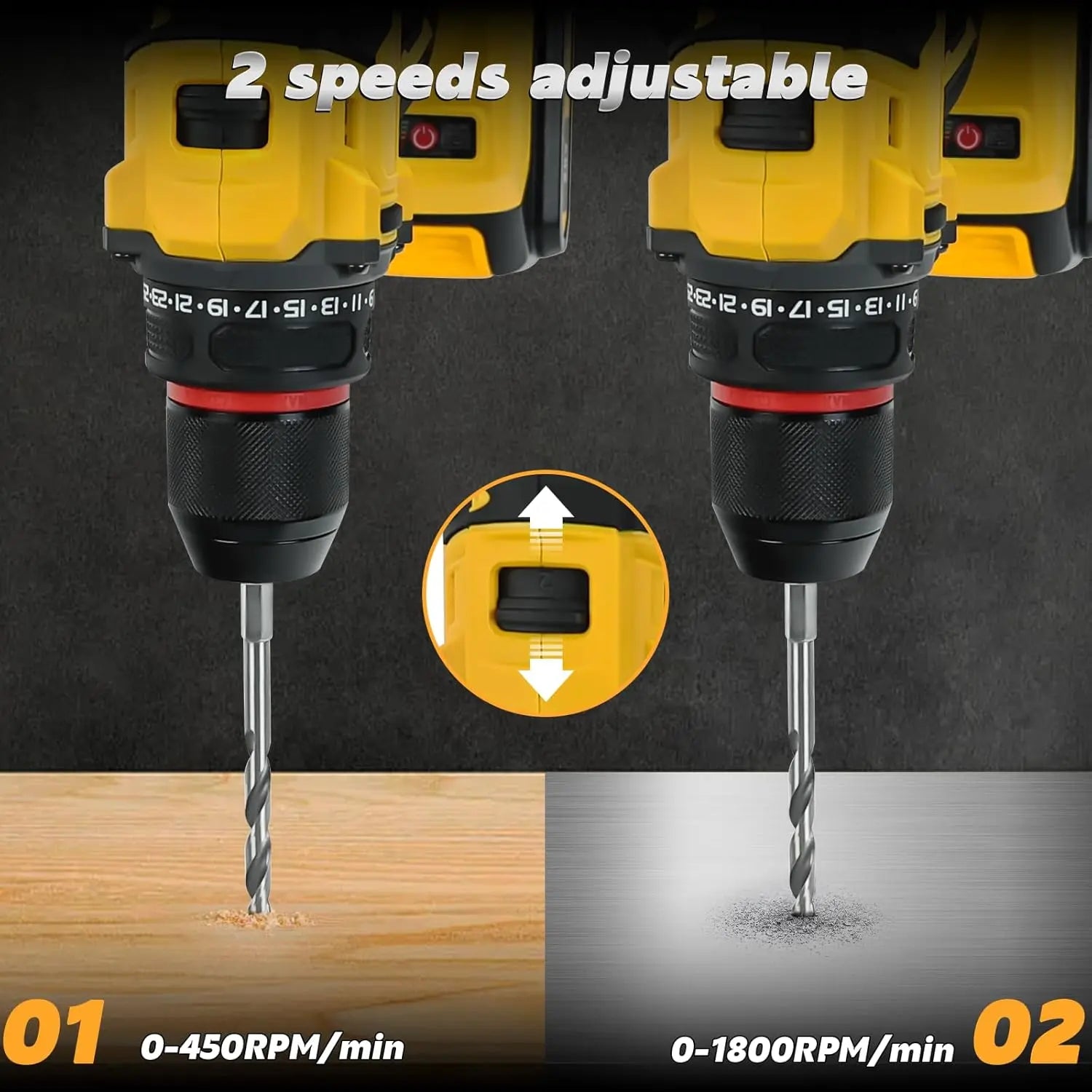 Cordless Drill Driver Compatible with Dewalt 20V Battery Brushless Two Speed - Image 3